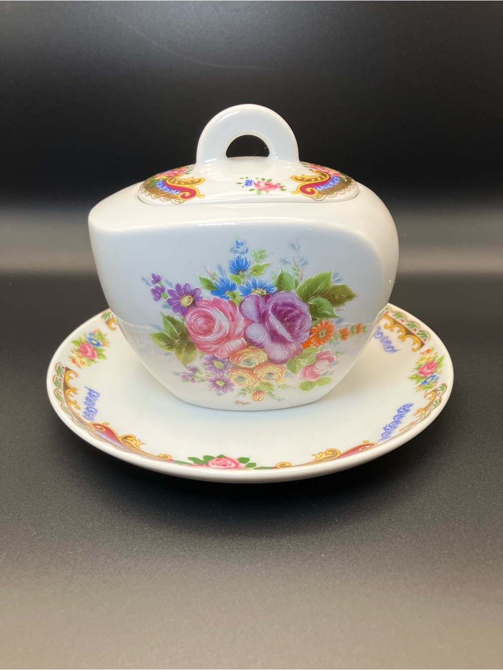 Limoges Et Bavere Mont Venus Floral Sugar Bowl with Saucer